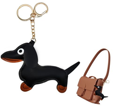 Vordpe Schlüsselanhänger Hund Dackel aus Leder, Tierisch Schlüsselanhänger Glücksbringer, Dackel Schlüsselanhänger Geschenk für Lieblingsmensch (Schwarz)