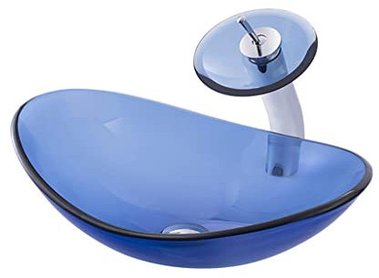 DDNGEJ Badezimmer-Waschbecken, Badezimmer-Waschbecken, blaues Glaswaschbecken, Badezimmer-Waschbecken aus gehärtetem Glas, Badezimmer-Aufsatz-Kunstbecken, Gefäß, Waschtisch, Waschbecken