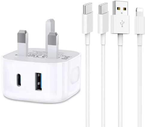 iPad and iPhone Charger Plug and Cable,Micro USB Plug Fast Charging Lightning Lead and Plug Type C Cable for Apple iPad Pro 12.9 11 Gen/Air/Mini,iPhone 16/15/14/13/12/11 Pro/Pro Max USBC Charger