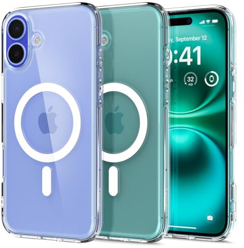Spigen für iPhone 16 Hülle [Anti-Yellowing] Ultra Hybrid MagFit Case Handyhülle Transparent Dünn Slim Kompatibel mit MagSafe -Weiß