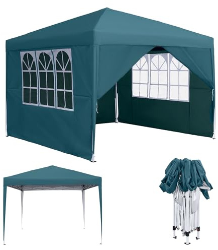 MAYTIIMO Pavillon 3x3m Wasserdicht Stabil Winterfest Faltpavillon mit 4 Seitenteilen und Fenstern Faltbare Gartenpavillon UV-Schutz Gartenzelt Partyzelt für Outdoor Garten Party, Grün