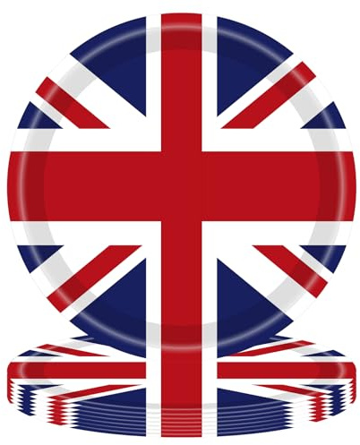 RONGZUBAT 16Pcs Union Jack Plates 9inch Paper Plate for Britain Party Decorations,United Kingdom Decorations Plates for Nations, Party Paper Plate 9 Tableware for Great Britain Dinnerware