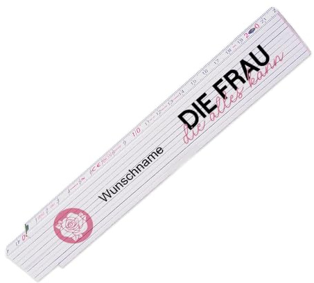Zollstock mit Wunsch-Namen und Motiv – Die Frau, die alles kann – Rosa - Meterstab individuell einseitig bedruckt - Glieder-Maßstab personalisiert