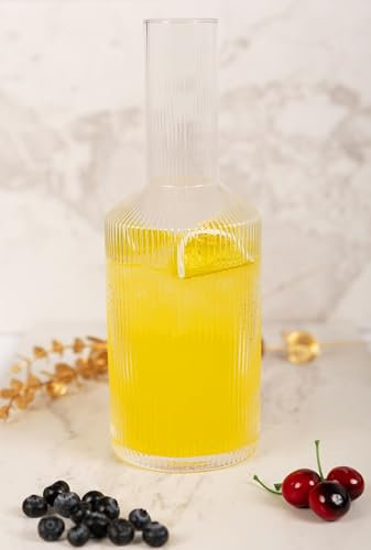 Eden & Willow Ribbed Glass Water Jug, Glass Carafe for Fridge, & Bedside | Pitchers for Drinks and Beverages, 1L