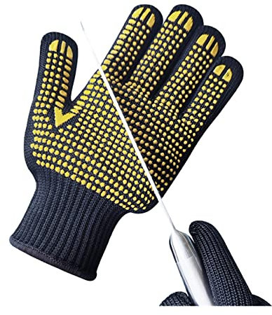 Schnittfeste Handschuhe Schwarz gepunktete Stahldraht-Handschuhe Anti-Schnitt-Sicherheits-verschleißfeste Metzger-Arbeits-Garten-Küche-Fischen-Schutzhandschuhe L für Kochmesser, Metzger, Fleischschnei