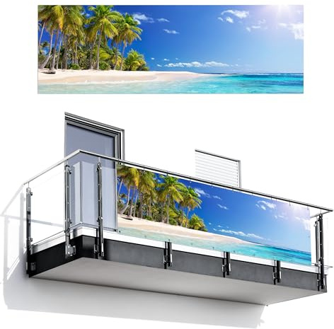 MuchoWow© Balkon Sichtschutz Einseitig Groß Terrassen Gartenzaun | 100x300 cm - Balkonfächer ohne bohren Wetterfest für Zaun Terrasse Balkonbespannung Seitenschutz Strand - Meer - Palme