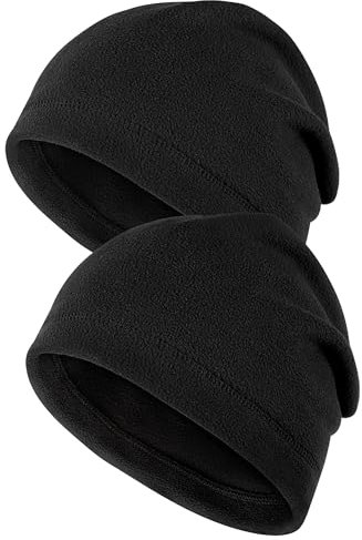 MELLIEX 2 Stück Wintermütze Herren und Damen, Unisex Fleece Beanie Mütze Laufmütze Fahrradmütze für Outdoor, Schwarz