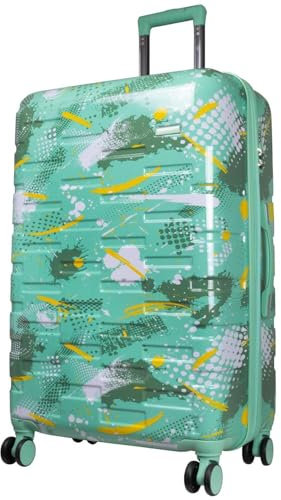 Warenhandel König Hartschalen Koffer Trolley Cespara mit Dehnfalte mit modernem Motiv Print - Farbe Grün - Gr. XL