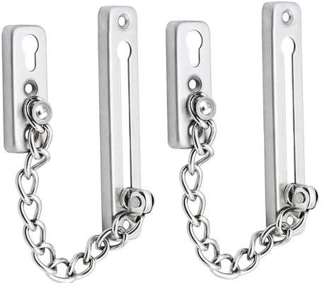 Litensh Door Chain Lock, Stainless Steel Door Guard Anti-Theft Press Lock, Chain Door Guard Lock Latch Sliding Lock for Hotel Home Living Motel Apartment Bedroom, Silver