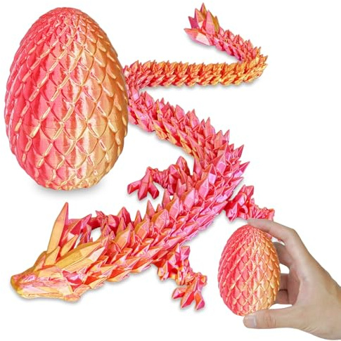 Överraskningsdrake med drake inuti, presenter för barn och vuxna, 3D-tryckt fidgetleksak, perfekt för jul, påsk, födelsedagar, dekoration, stressreducering (orangeröd, liten)