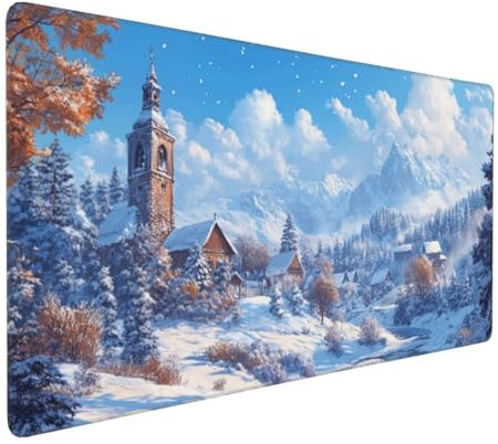 Gaming Mauspad XXL Schneeszene Mousepad 1000x500x4mm Landschaft Verlängertes Mauspad Schreibtischauflage,Genähte Kanten Mauspad,Verbessert Präzision Geschwindigkeit Wasserdicht Geeignet Büro Decor