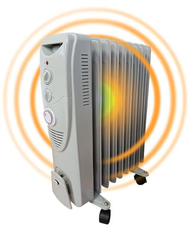 Oil Filled Radiator, Electric Heater with Timer Radiator Fans for Home with Adjustable Thermostat Use With Over-Heat Protection 7 Oil-Filled Steel Fins 3 Heat Settings 600W-2500W (White-9Fin)