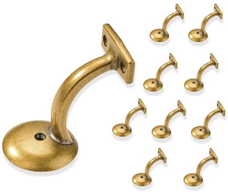 ZAUYX 10 Pack Antique Brass Handrail Stair Brackets Stair Heavy Duty Stair Brackets Support Handrail Brackets for Stairways