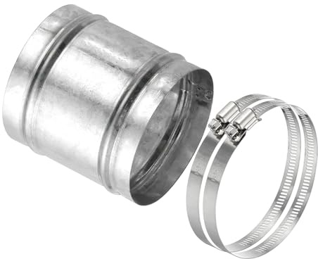 PATIKIL 100mm/4 Duct Connector, Galvanized Steel Duct Coupling Vent Coupler Dryer Pipe Coupling Hose Extension Connector with Duct Clamps for HVAC Exhaust Fan Vent Systems, 4 Long