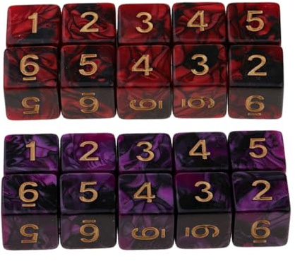 Yourandoll 20 STÜCKE Polyedrische Würfel D6 Würfel 16mm Acryl 6 Seitige Dice Spielwürfel for DND RPG Tischspiele Brettspiel (Lila Schwarz und Rot Schwarz)