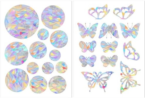 QMLING Lot de 50 autocollants pour fenêtre - Motif prisme - Arc-en-ciel - Rond et papillon - Anti-collision - Protection contre les oiseaux - Pour décoration de fenêtre