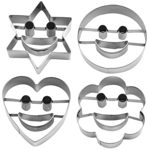 Cabilock Juego De 4 Piezas Cortadores De Galletas Con Sonrisa Mini Galletas Galleta De Pastel Molino Molde De Pasteles Cortador De Galletas Con Forma Hacer Galletas Acero Inoxidable Silver