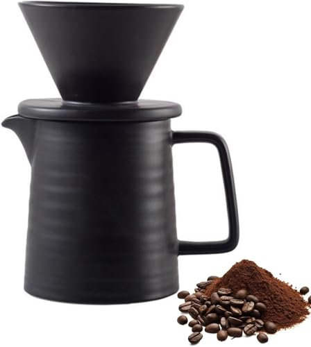 ZDDOUS Handgebrühter Kaffee Keramik Sharing Pot Drip Filter Cup Coffee Container Set Filter Home Kaffeefilter Porzellan mit 34oz Pour over Kaffeemaschine mit Keramikbecher (schwarz)