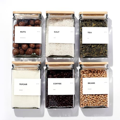 APT 1101 26 oz Glass Storage Jars with Bamboo Lid, set of 6, glass canisters with airtight lids, Clear jars with lids for Cookie, Candy, Tea, Coffee Bean and Rice (White)