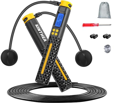 KINTHEA 2 in 1 Smart Jump Rope with Counter and LED Display, Cordless Jumping Rope with Counter for Women, Men, All Age, Adjustable Skipping Rope for Cardio Fitness in Limited Home Space & Outdoor