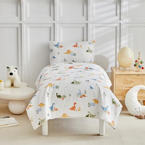 Ruccit Dinosaur Cot Bed Duvet Cover Set Boys Girls Kids Quilt Cover Cute Colorful Dino Animal Toddler Junior Bedding Set 2pc,120x150cm