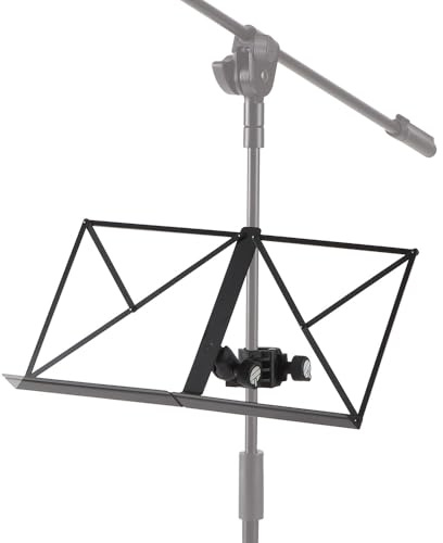 QUIK LOK - MUS/003 Gelenkarm mit klappbarem Notenpult, Fläche 460x240 mm, Universalklemme Ø15-35 mm, leicht und klappbar, ideal für Musiker, Farbe Schwarz