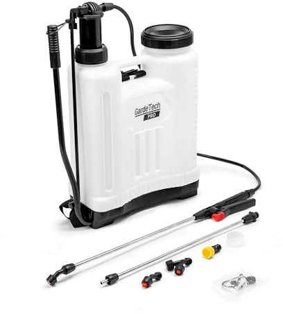 GardeTech Pulvérisateur à pression 20L - Pulvérisateur à dos avec pression 4 bars, 4 buses de pulvérisation, lance télescopique de 100 cm, tuyau de 145 cm - Pulvérisateur de jardin pour protection des