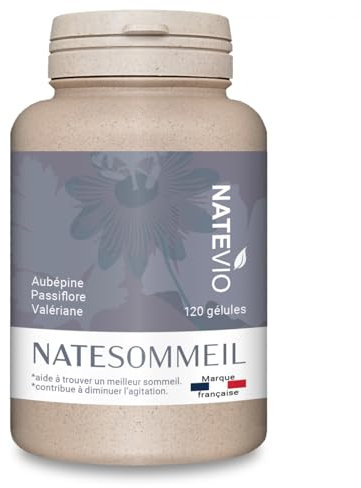NATEVIO Natesommeil – Complément Sommeil Naturel Sans mélatonine - Aubépine - Passiflore - Valériane - 120 gélules végétales - fabriqué en France