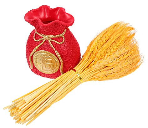 ULTECHNOVO Jarrón Decorativo Forma de Bolsa de Dinero con de Trigo Adorno de Escritorio para Decoración y Oficinas para Comienzos y Celebraciones
