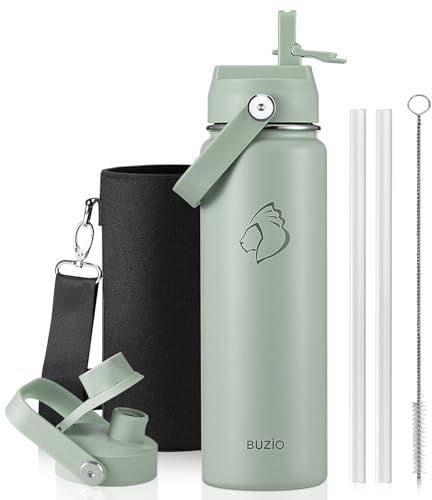 BUZIO Borraccia Termica 1,2L Acciaio Inox con Cannuccia e Beccuccio | Borraccia termica metallo con tracolla, freddo 48h caldo 24h, anti‑perdita, senza BPA, perfetta per sport e viaggi