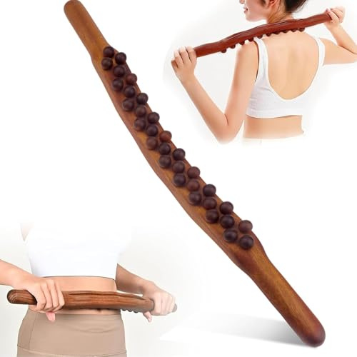 Gua Sha Wooden Therapy Stab mit 31 Massageperlen (C) | Massagestab Holz & Faszienstab für Muskelentspannung, Ganzkörper Faszienmassage für Nacken, Rücken, Bauch, Beine & Arme