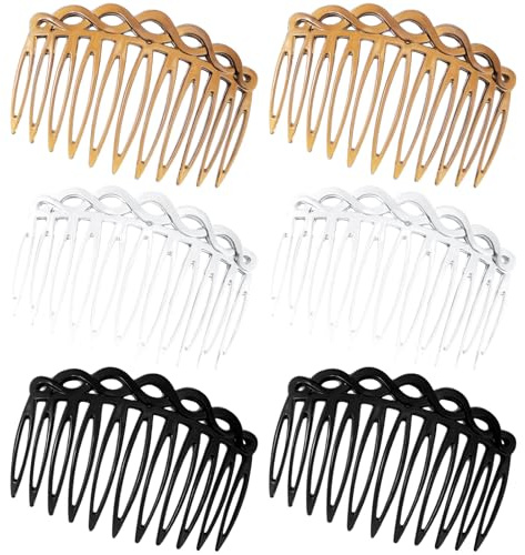 Mabor 6 Stück Kunststoff Haarkamme Damen Französische Einsteckkamm Seitenkämme mit 14 Zähnen für Frauen Damen Dickes und Feines Haar(Schwarz/Weiß/Kaffee)