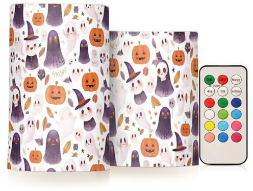 Candele di luce senza fiamma illustrazione disegnata a mano di Halloween con telecomando a 18 tasti decorazione costiera casa coperta spiaggia set di 2