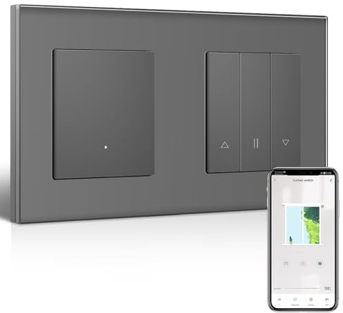 BSEEDLIFE Interruptor Persiana 1 Gang 1 Vía con WiFi Interruptor Tactil Empotrado, Panel de Cristal, Compatible con Alexa y Google Home, Requiere Cable Neutro, Gris
