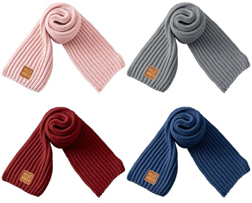 Coziwill Socks Winter Scarf Kids Neck Warmer Toddler Neck Scarf Girls Winter Scarves 2-12 Years Boys Thick Warm Neck Warp 4 Pack(Grey+Navy+Pink+Wine Red)