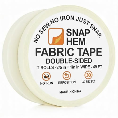 SNAPHEM Cinta autoadhesiva para dobladillo, sin costura ni planchado, 2 rollos de 10/25 mm