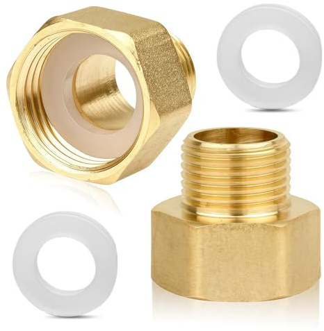 1/2 Female to 3/8 Male Socket Adapter, 2PCS | BSP Thread Brass Hex Bushing Reducing Connector/Adapter for Water Gas Pipe with Sealing Rings