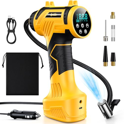 Ipflin Compressore d'aria per pneumatici, 12 V CC, senza fili, 160 psi, con manometro digitale e luce LED, batteria ricaricabile, portatile, per auto/bici/moto/palla