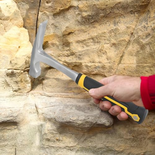 Martillo geológico con cabeza plana y puntiaguda, martillo de acero 45 para exploración minera, mampostería, trabajo de campo, mango de goma antideslizante, alta visibilidad (B)