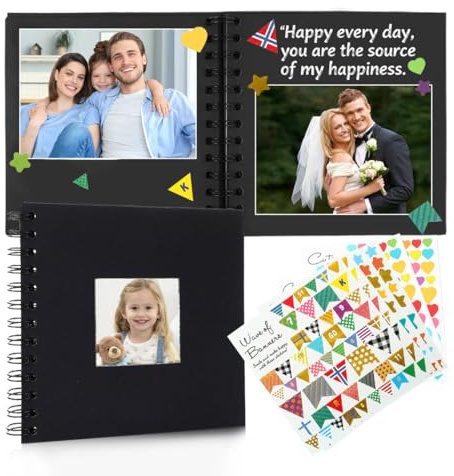 2 Stück Fotobuch Zum Einkleben, 17x17cm Fotoalbum Zum Selbstgestalten Scrapbook Kleines Fotoalbum Ringbuch Schwarze Foto Album 40 Seiten für DIY Hochzeit Geburtstag