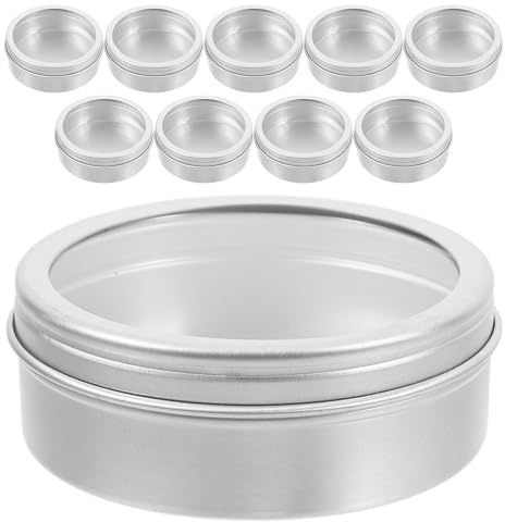 Healvian Lot de 10 Petites Boîtes en Aluminium 10Ml avec Couvercles Transparents Boîtes de Rangement Hermétiques pour Café Thé en Vrac et Aliments Légères et Compactes Cuisine