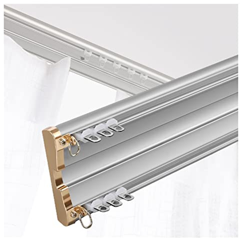 Aluminum Ceiling Curtain Track with Double Pulley System Elegant Row Rod Sturdy Joint Supports for Home Office 7 Colors Available (Color: B)
