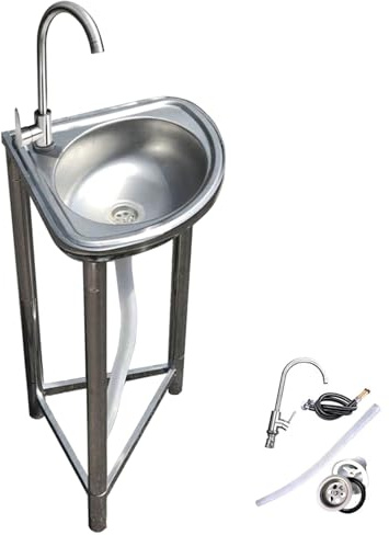 Lavello Angolare Triangolare con Rubinetto, Lavandino Bagno in Acciaio Inossidabile Autoportante per Lavanderia, Garage, Officina, Giardino, Interni ed Esterni