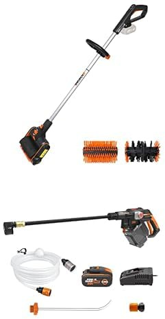 Pack WORX Brosse de Nettoyage de Surface et terrasse sans Fil 20V WG441E.9 + Nettoyeur Haute Pression 56 Bar WG633E, livré avec 1 Batterie 4Ah, Chargeur Rapide et Accessoires