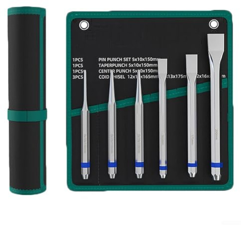 Cushteg Lot de 6 poinçons en alliage d'acier | Outil de retrait de goupilles plates | Burin et pointeau conique robuste pour réparation de montres | 150–200 mm
