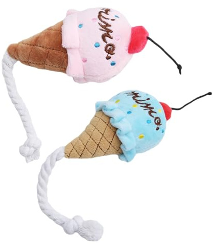 HOMSFOU Lot de 2 Jouets Couineurs en Peluche Forme Cornet de Glace pour Chien, à Mâcher, Doux en PP Coton, pour Jouer et Divertir