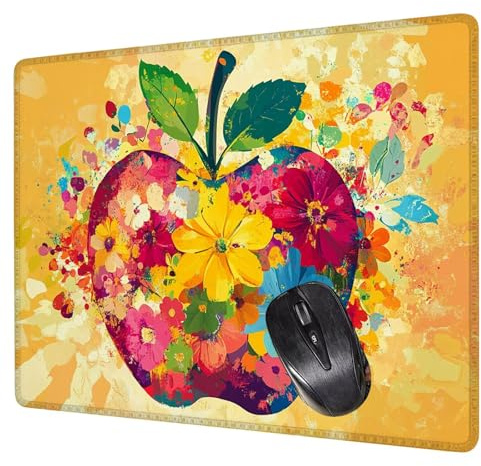 Tappetino Mouse Gaming Mela Mouse Pad Fiore Tappetino Scrivania 200x150x3mm, Superficie Antiscivolo, Migliora Precisione e Velocità, con Bordi Cuciti Portatile Mousepad Accessori per Computer H0-381