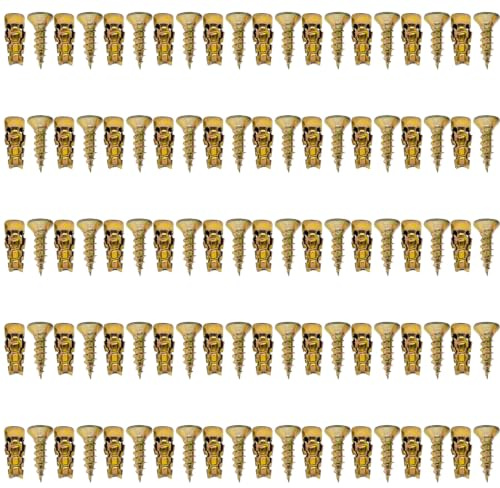 Anclajes de expansión y tornillos 50 juegos anclajes de pared para bisagras madera baldosas y piedra hierro galvanizado dorado de expansión de 6x14 mm de pared tornillos pa