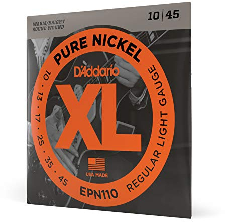D'Addario E Gitarrsträngar | Gitarrsträngar E-gitarr | strängar elgitarr | Det utvalda strängmärket Wältweit | EPN110 | rent nickel | regular Light (10–45) | vintageljud