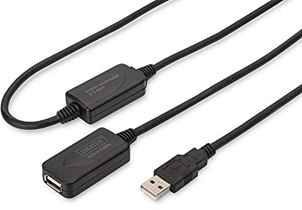 DIGITUS Aktives USB 2.0 Verlängerungskabel – 20 m – USB-A Stecker auf Buchse – Repeater USB-Kabel mit Plug & Play – Bis zu 480 Mbit/s – Stromversorgung über USB – Schwarz